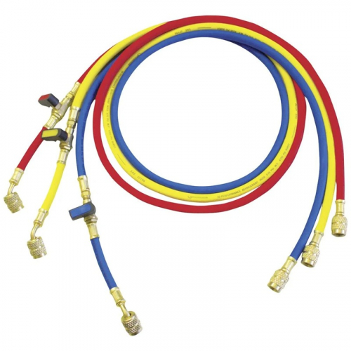 Roth. Sada 3 tlakových hadic, s kul. kohoutem, 1,5m, 1/4˝ SAE, R22, R134a, R407C, R404A, R744